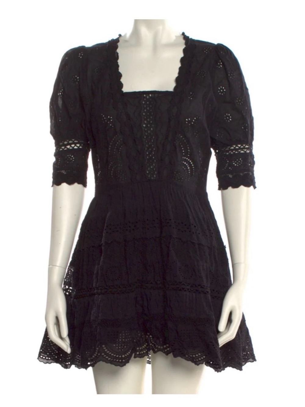 LoveShackFancy Kristen Black Eyelet Lace Mini Dress small embroidered rare